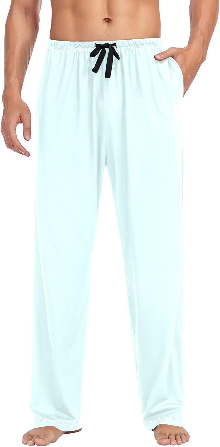 Light Cyan Men's Pajama Pants,Lounge Pants Pajama Bottoms with Pockets Drawstring,Men Sleep PJ Pants S