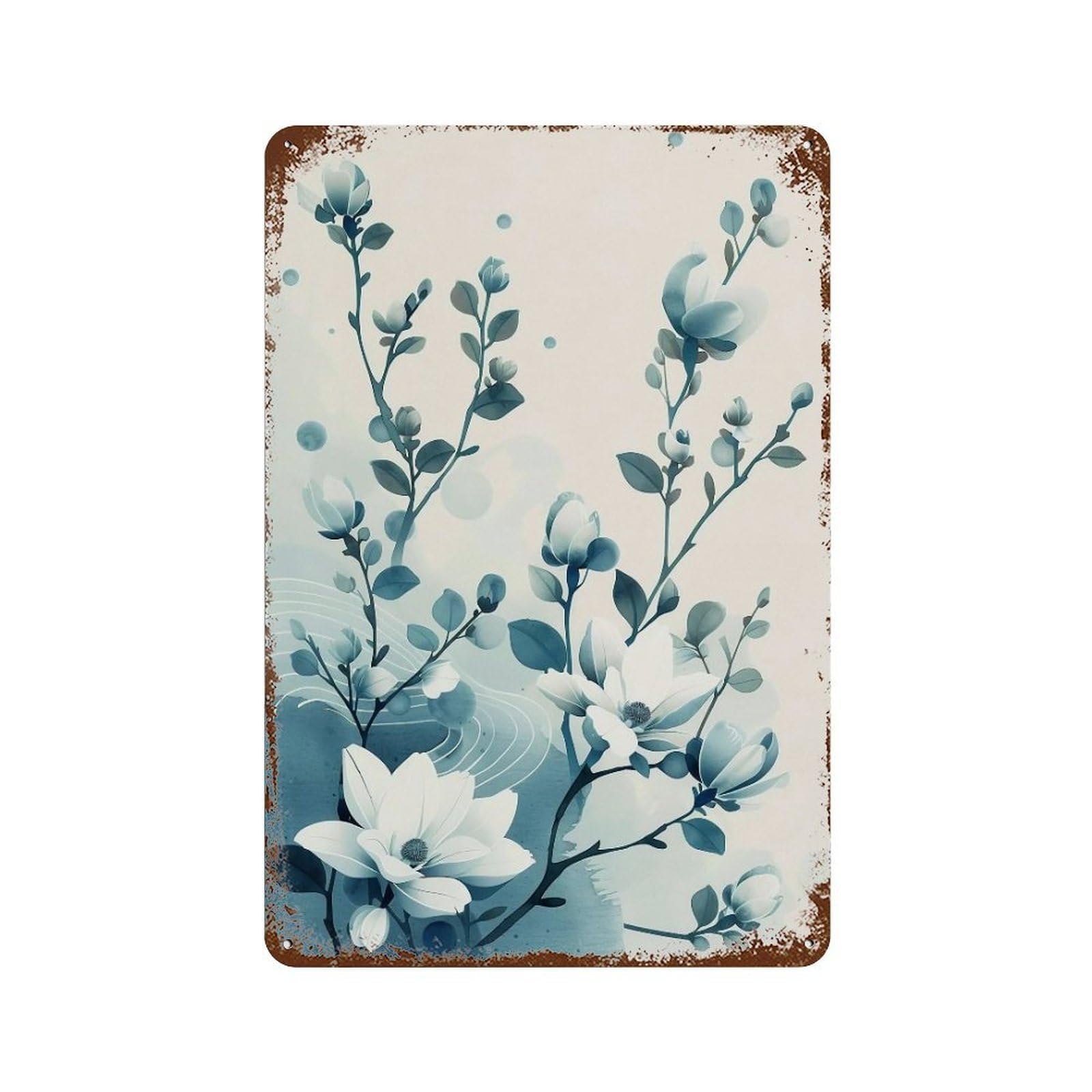Wujhgrsg Style Soft Gradient Teal Oriental Floral Twigs 02 Wall Art Retro Iron Vintage Metal Tin Sign Poster Modern Decor For Home Cofffee Club Bar Shop 30X20cm