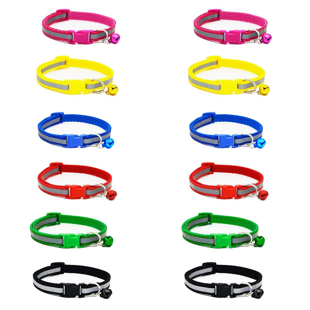 Flyup Cat Collars, Safety Release Buckle Kitten Collar with Bell 12 pcs/Set (Reflective Tape)