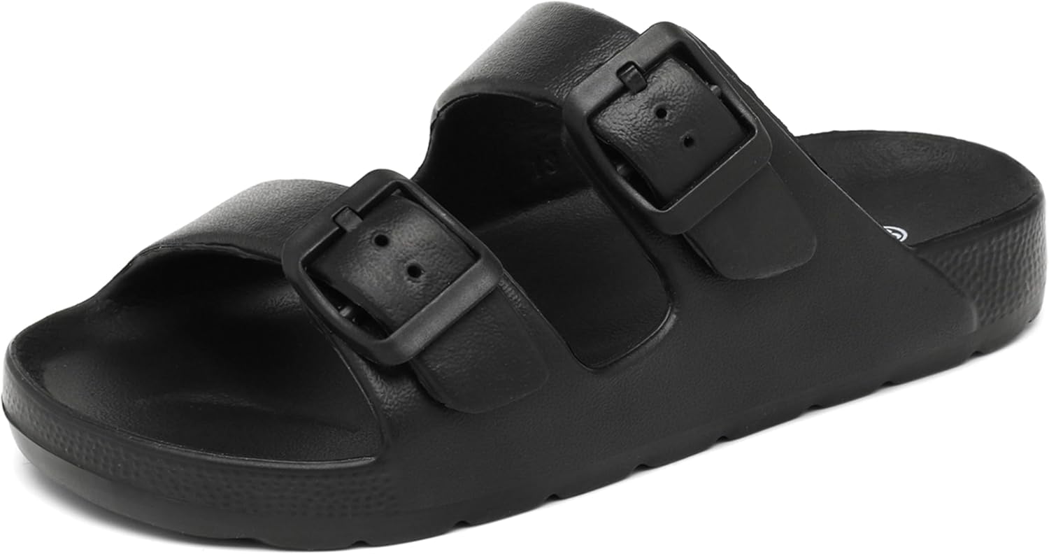 INMINPIN Boys Girls Double Buckle Slide Sandals Comfort Beach Pool Shower Slippers Adjustable Indoor Outdoor Little Kid/Big Kid