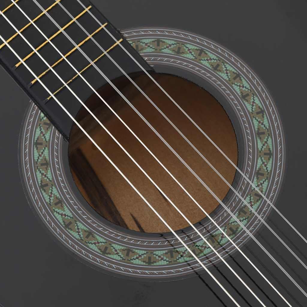 Klassikgitarre Schwarz 3/4 Größe 36 Zoll aus Lindenholz mit Nylon Saiten und Griffbrett für Anfänger Kinder Konzert Musik Unterricht und Spielen Lernen