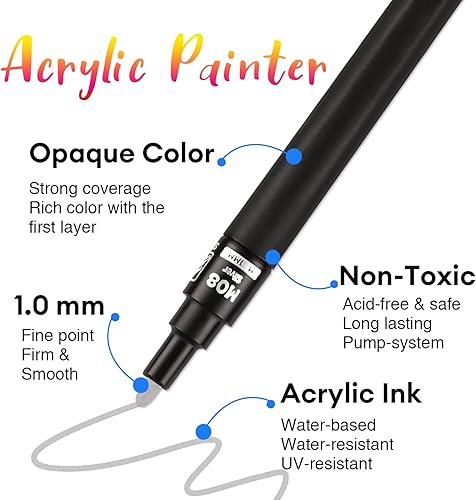 Miniatura 3 de Dyvicl Bolígrafos de pintura plateada metálica, marcadores de pintura acrílica metálica plateada de punta fina para pintura de roca, piedra,