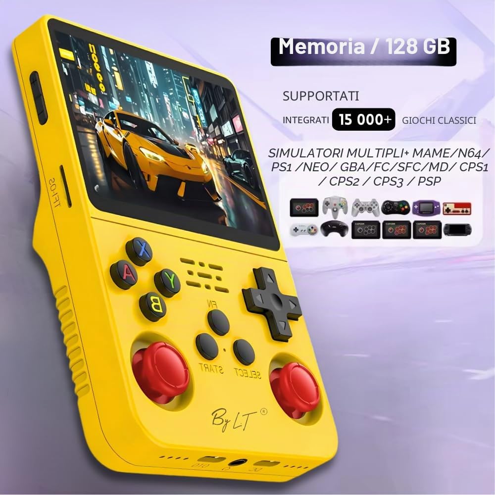By L.T Console di gioco portatile +15.000 giochi - schermo Full HD ad alta risoluzione, memoria espandibile da 128 GB, licenza Linux 2.0, wifi, multiplayer + 4 trigger posteriori R1/L1 R2/L2, presa +