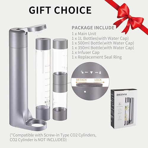 Miniatura 7 de Máquina de agua con gas, dispensador de bebidas para el hogar, transmisión de refrescos con botella sin BPA de 1 litro, 2 botellas portátiles para