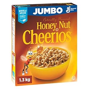 CHEERIOS – JUMBO SIZE PACK – Naturally Flavoured Honey Nut Cereal Box, Whole Grain is the First Ingredient, Made with Real Honey, 1.3 Kilograms Package of Cereal