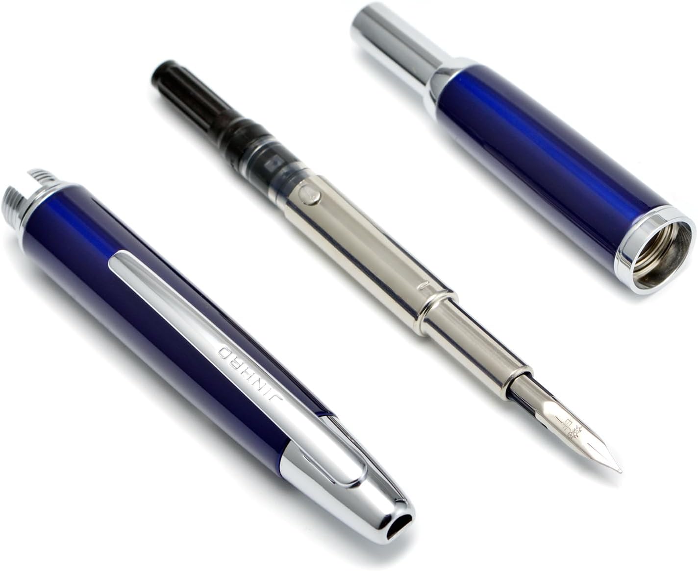 Jinhao 10 Press Fountain Pen with Box, Dark Blue Retractable Extra Fine Nib with Ink Converter Set (Silver Clip)