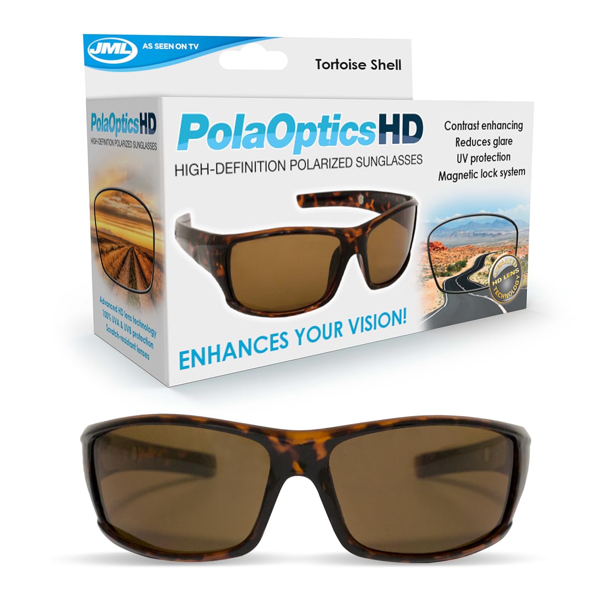 JML PolaOptics HD - High-definition polarized sunglasses with built-in magnetic clip