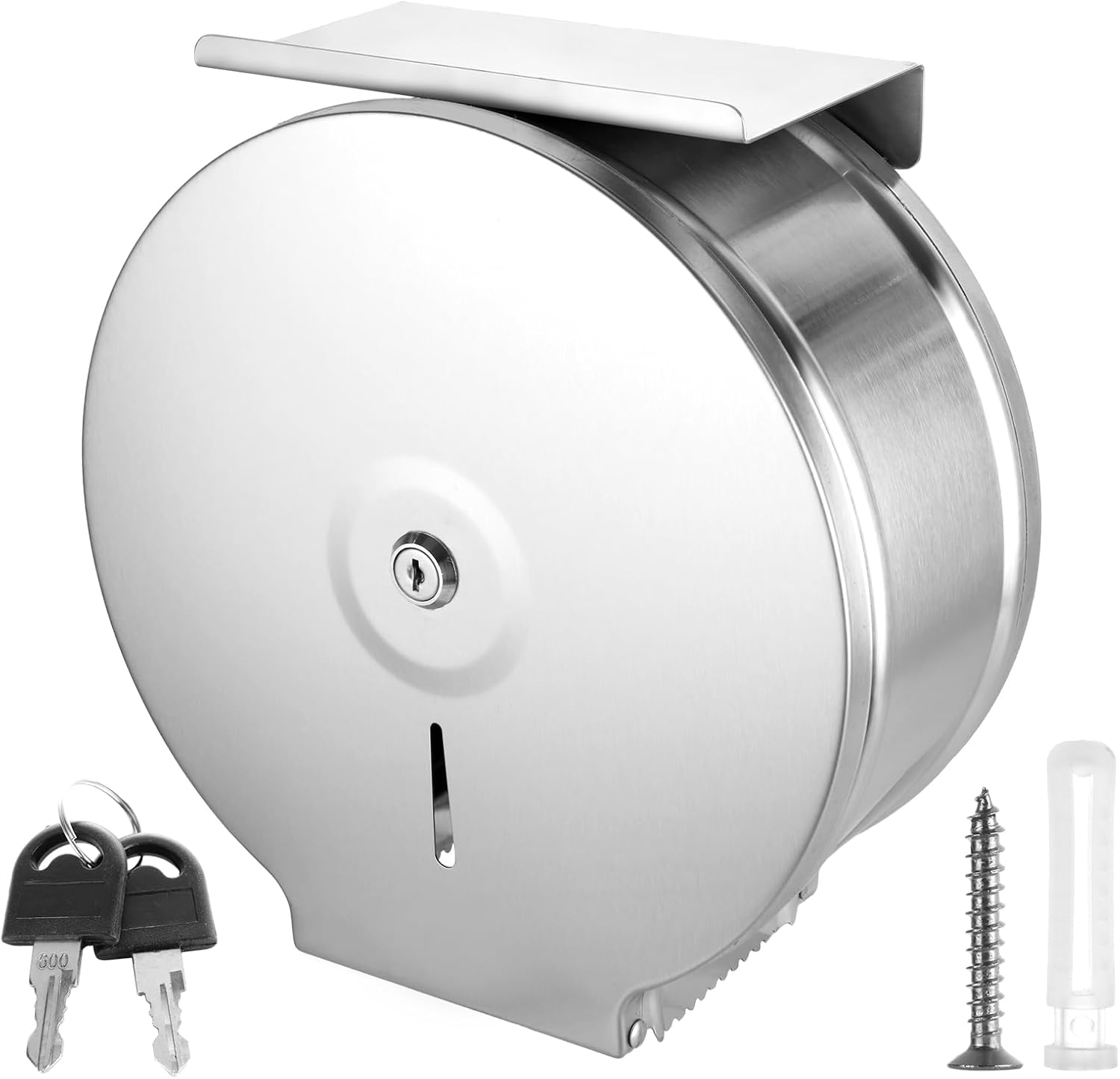 Commercial Toilet Paper Dispenser with Shelf Wall Mount Jumbo Toilet Paper Holder Stainless Steel Roll Tissue Dispenser with Lock and Key for Commercial Home Bath (Silver)