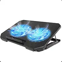 Base Cooler para Notebook. Refrigeração Potente com 2 Ventiladores 14cm, Iluminação LED, 8 Ajustes de Inclinação, Design Ergonômico e Compacto, Suporte para Laptops 12' a 17'