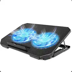 Base Cooler para Notebook. Refrigeração Potente com 2 Ventiladores 14cm, Iluminação LED, 8 Ajustes de Inclinação, Design Ergonômico e Compacto, Suporte para Laptops 12' a 17'