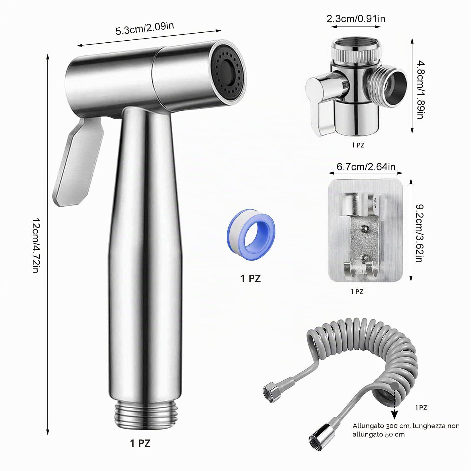 1 pz Tubo doccia telescopico, 3m Tubo doccia con set doccetta bidet 1 nastro adesivo per spruzzatore, bidet per toilette, lavandino, rubinetto