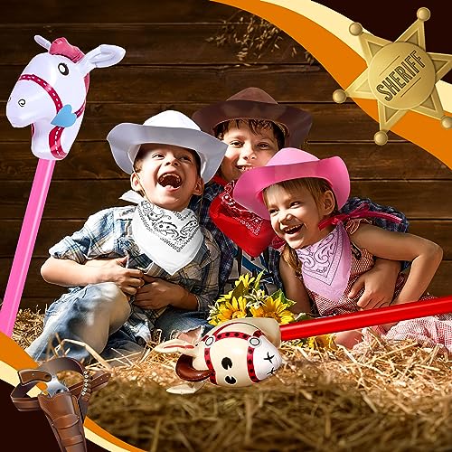 Xtinmee 36 Pcs Cowboy Party Costume Set, Farm Cowboy Party Hats Paisley Bandanas Inflatable Stick Horses Kids Party Supplies thumb #4