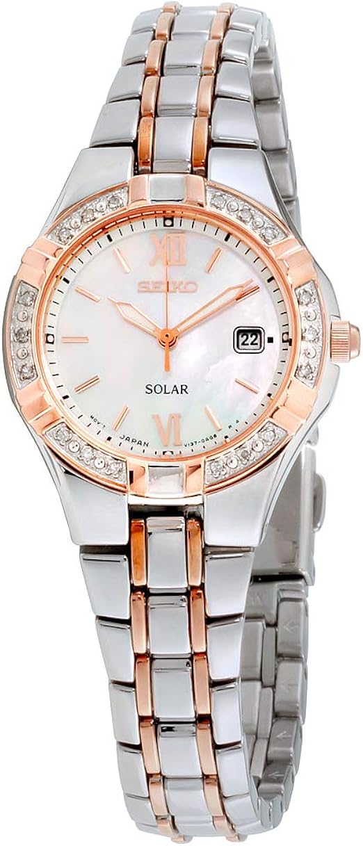 Seiko women's solar mother of pearl dial diamond watch Clearance