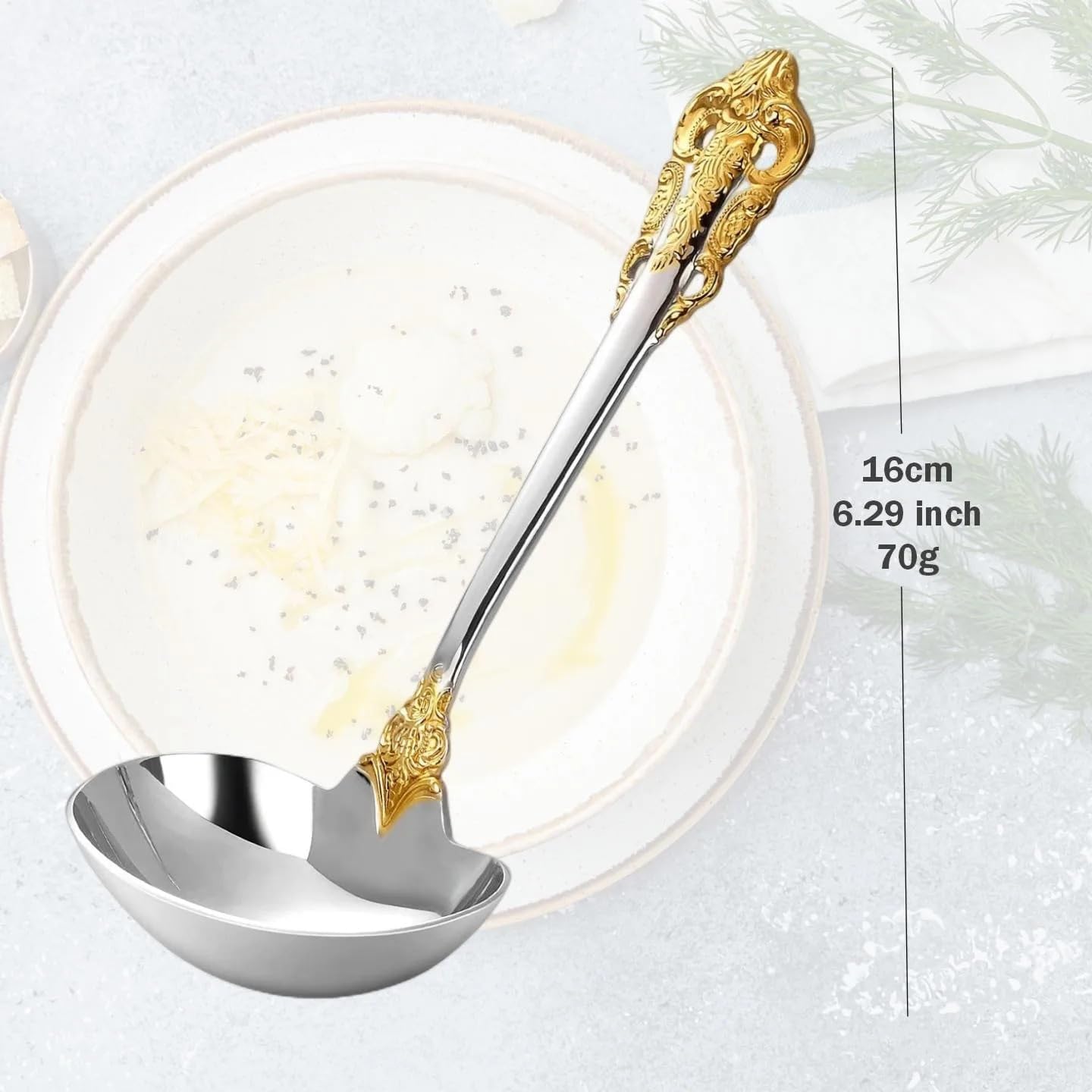 Mini Soup Ladle Set of 2 6.29 Inch for Serving Gravy Sauce and Condiments Ideal for Mixing and Stirring (Gold)