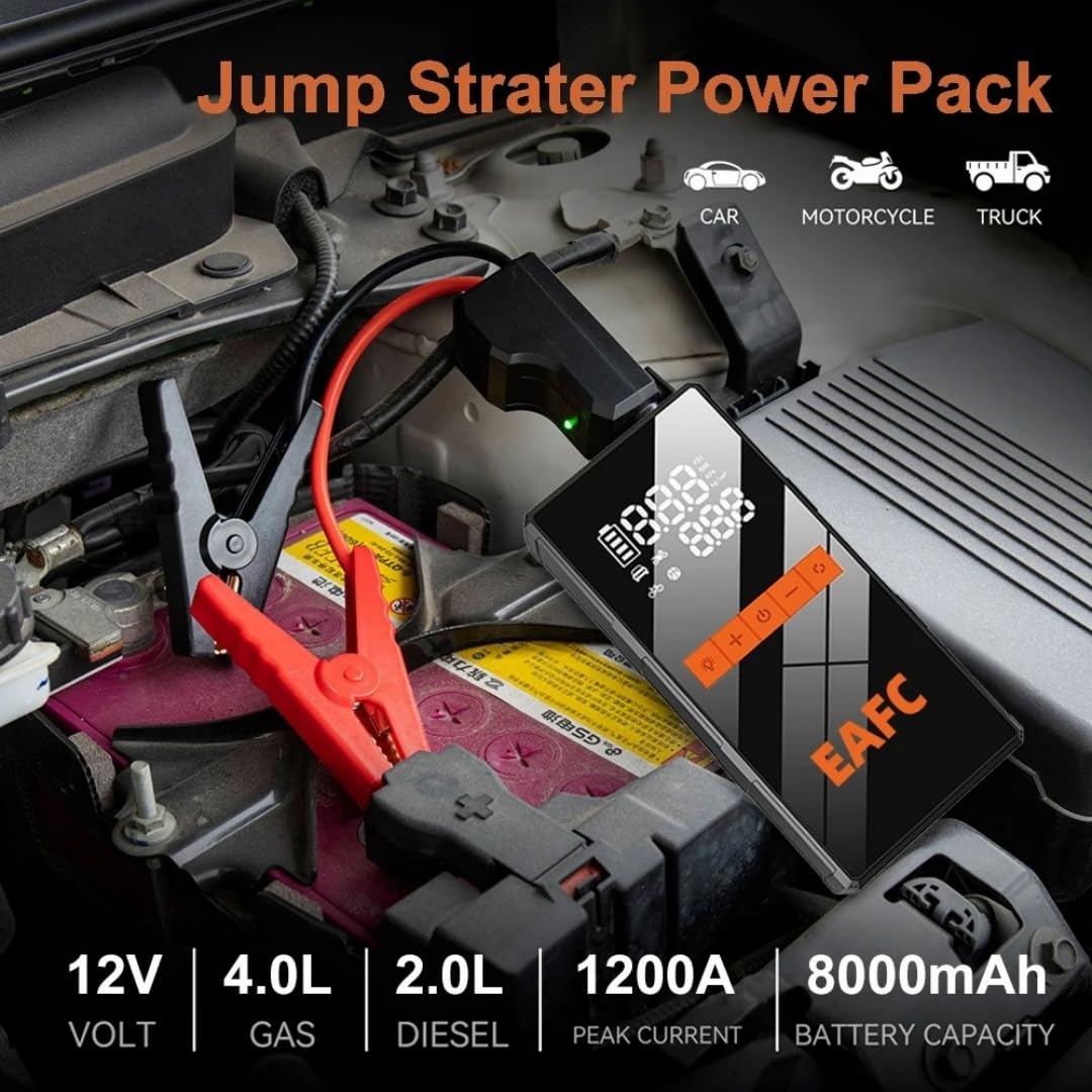 Kit de Emergencia para Coche, Arrancador de Coche de 1200 A con inflador de neumáticos de 150 PSI, con Kit de reparación de neumáticos