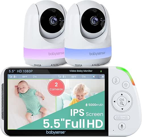 Babysense 5.5” 1080p Full HD Split-Screen Baby Monitor, Video Baby