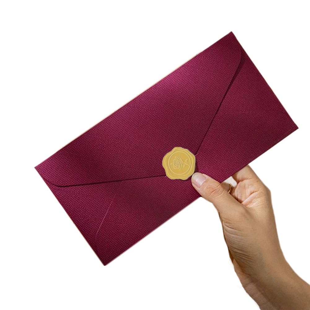 iNszkoos 10 Pack Vintage Linen Textured Invitation Envelopes 22x11cm Thick Long Envelopes with Stickers Party Invitation Greeting Cards Envelopes for Wedding Invitations, Scrapbooking, Gift Letters