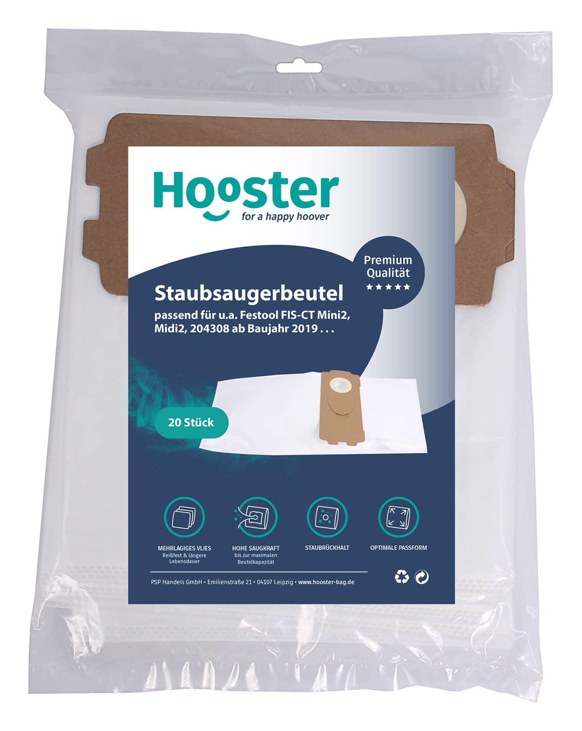 20 Stück Staubsaugerbeutel für Festool | Ersatz für FESTOOL 204308 SELFCLEAN Filtersack FIS-CT MINI-2 / MIDI-2 ab Baujahr 2019