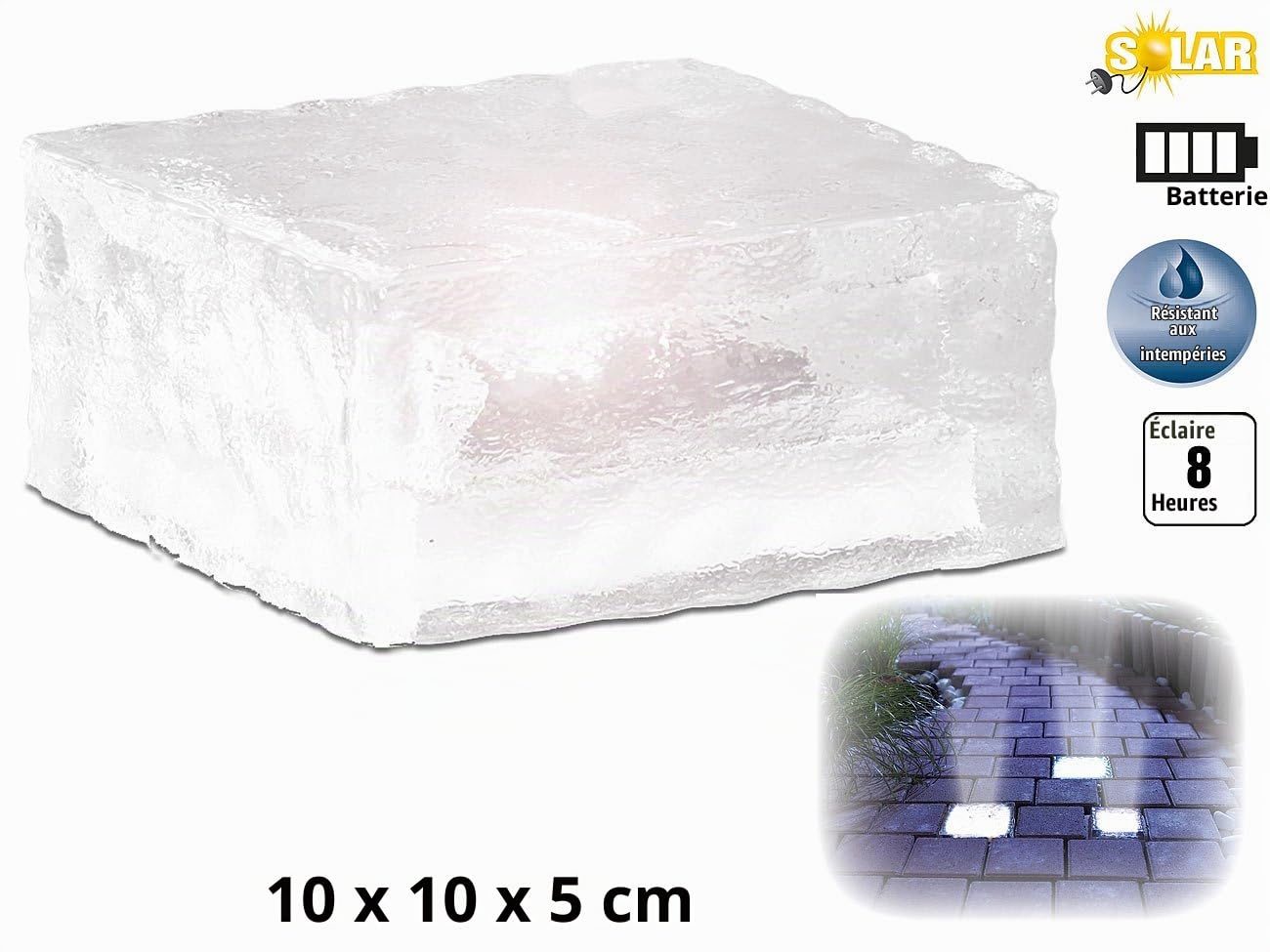 Lunartec Pavé Lumineux à LED Solaire - 10 X 10 X 5 cm