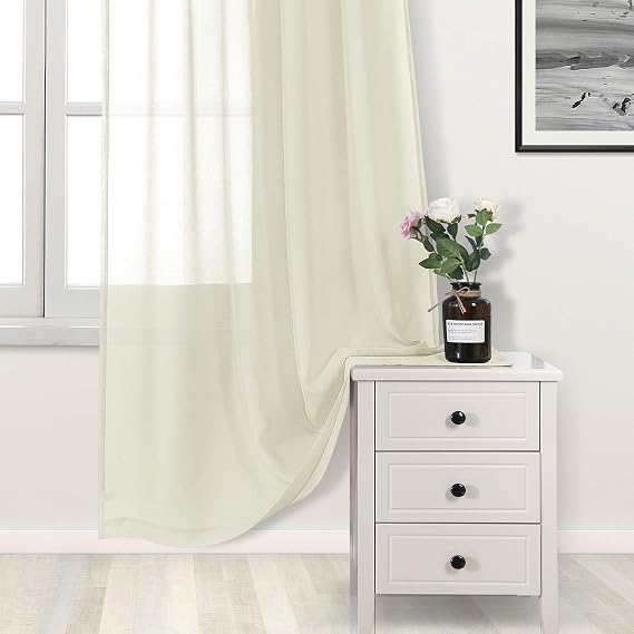 DWCN Ivory Sheer Curtains Linen Look Semi Transparent Voile Grommet Curtains for Living Room Bedroom Drapes 52 x 45 inch Length, Set of 2 Panels