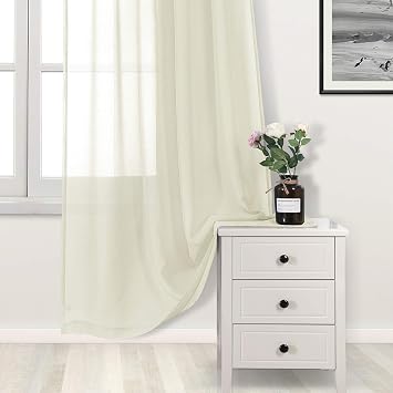 DWCN Ivory Sheer Curtains Linen Look Semi Transparent Voile Grommet Curtains for Living Room Bedroom Drapes 52 x 45 inch Length, Set of 2 Panels
