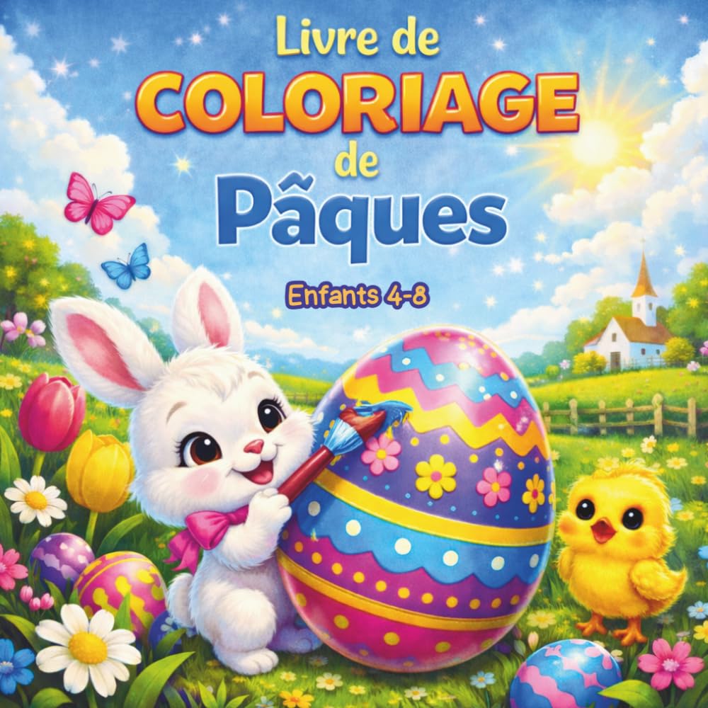 Livre de Coloriage de Pâques: Des images amusantes, simples et faciles à colorier pour les enfants de 4 à 8 ans, un excellent cadeau de Pâques pour les garçons et les filles