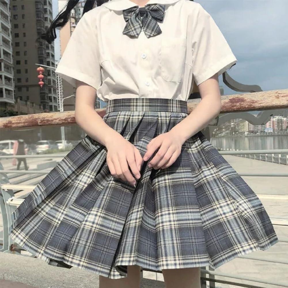 [Rovve] 制服 女子高生 コスプレ JKスカート プリーツスカート コスチューム 制服 cosplay チェックスカート キャンパス パーティー 写真撮影 文化祭 卒業式 3点セット （スカート+リボン+ネクタイ）