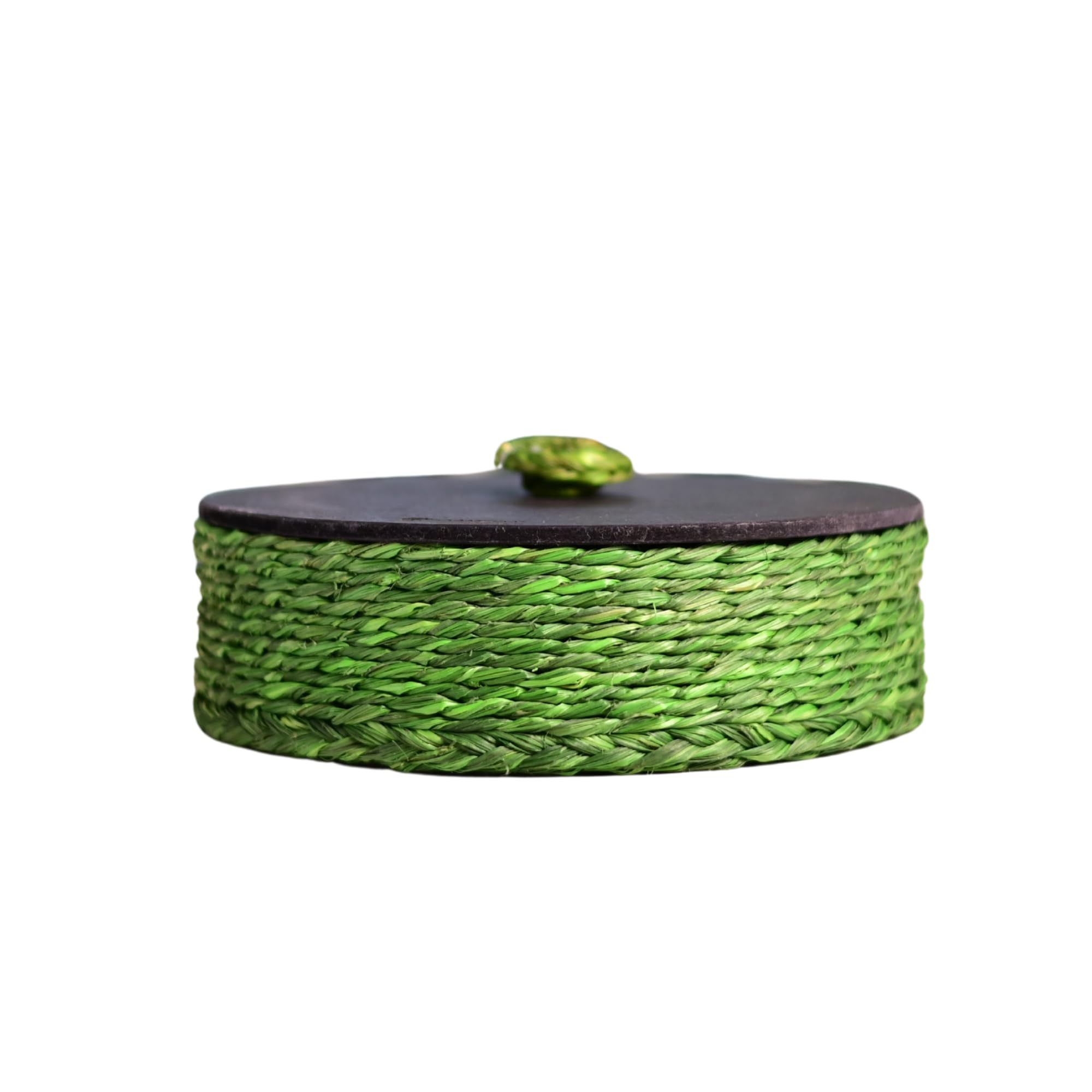 KADAM HAAT Roti Box, Casserole |Handmade, Sabai Grass Box with Wooden Lid, Organiser, Storage Box, Hotpot,| Container for Serving on Dining Table|Kitchen, Round Base (Green)