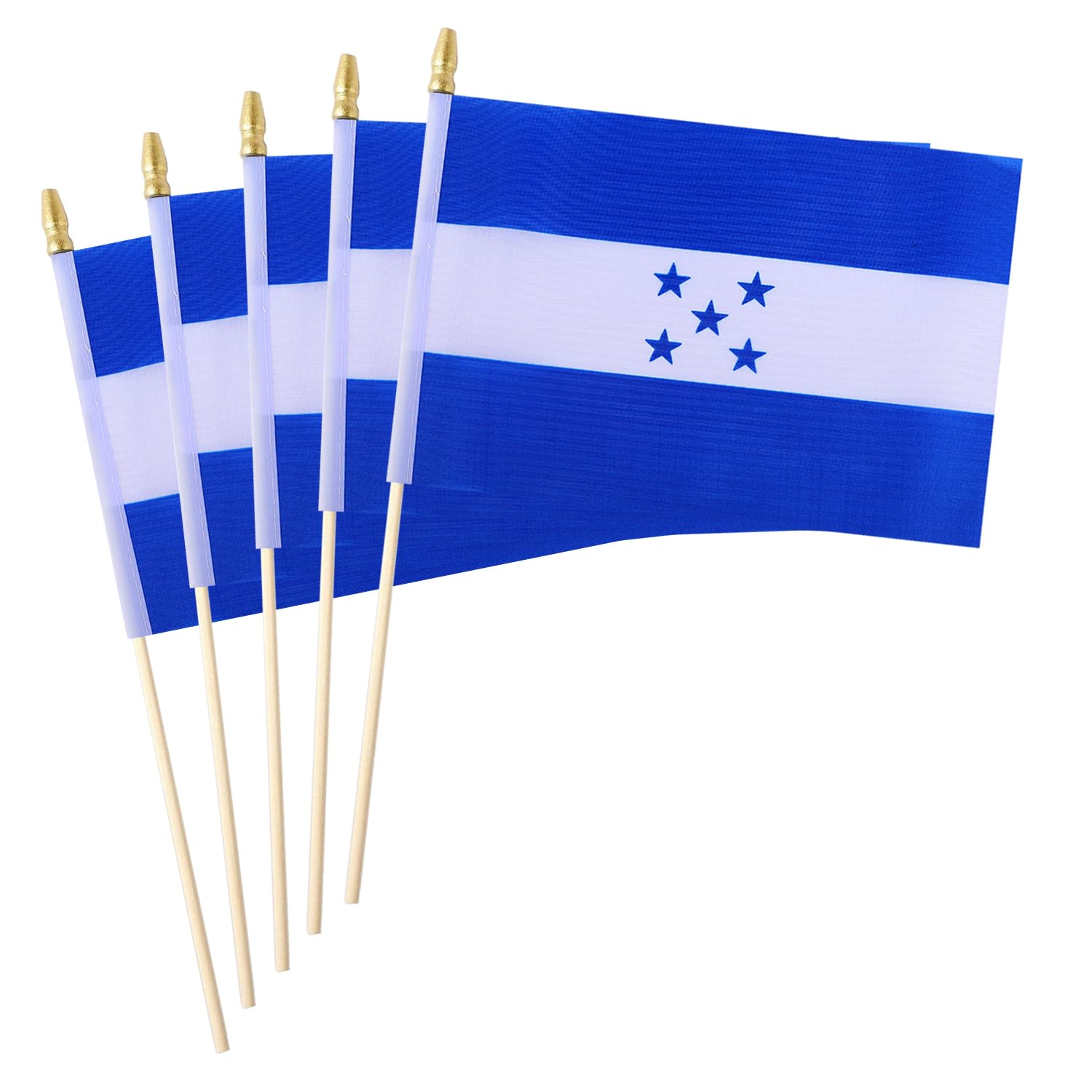 5 Pack Country Small Mini Wood Hand Held Stick Flag,Suitable For Various Holiday Parties, World Cup, National Day, And National Flag Day. (Honduras)