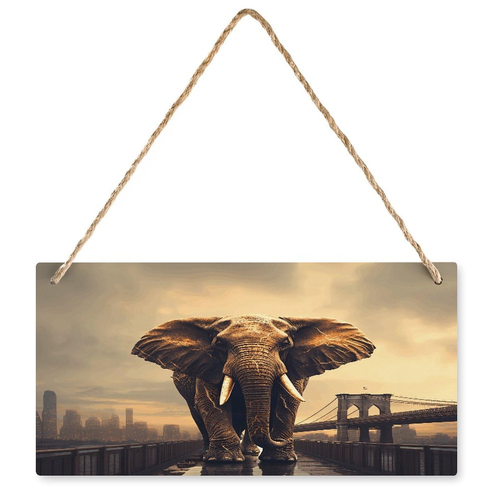 Fodpand Style Elephant On A Bridge Wall Art Wooden Hanging Sign Decor, Artwork For Wall Decoration, Funny Plaque For Bedroom Kitchen Living Room Home Decoration 9.8 X 4.9 Inch