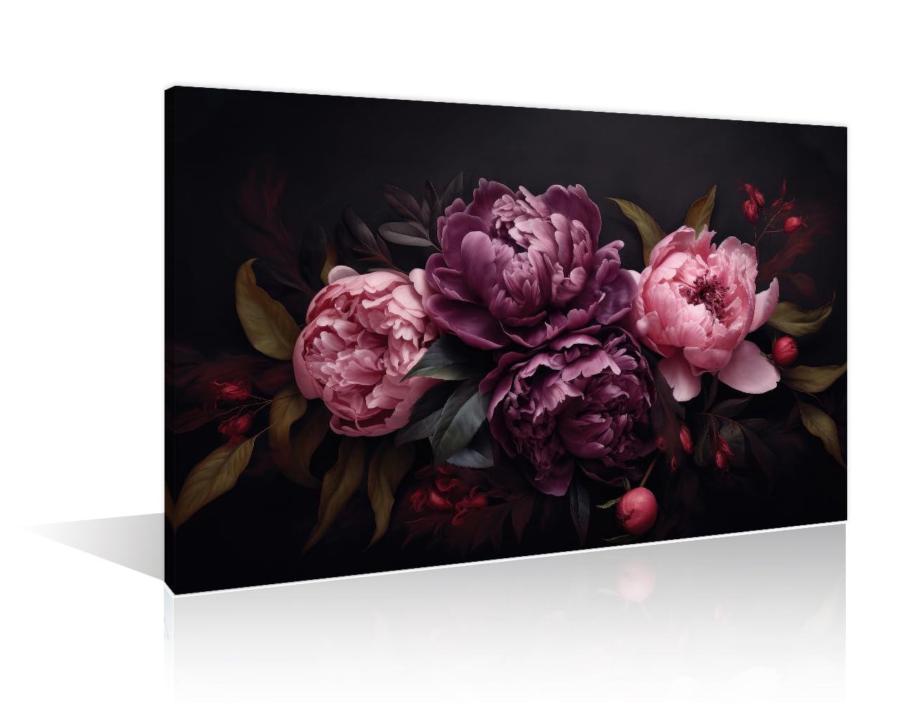 Beautiful Flowers Plants Canvas Prints Wall Art Vintage Floral Picture Artwork Prints Dark Purple Peony for Home Office Bedroom Living Room Bathroom Kitchen Wall Decor Framed Ready to Hang 12"Wx18"H