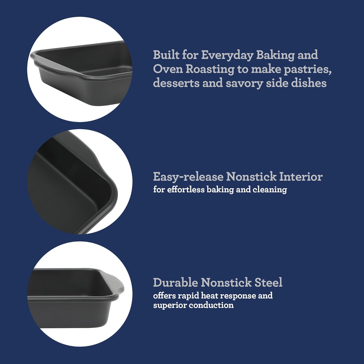 Oster Teston 8-Inch Square Cake Pan, Nonstick Carbon Steel Baking Pan, Matte Black, PFAS-Free, Oven-Safe, Easy Release Bakeware - Image 5