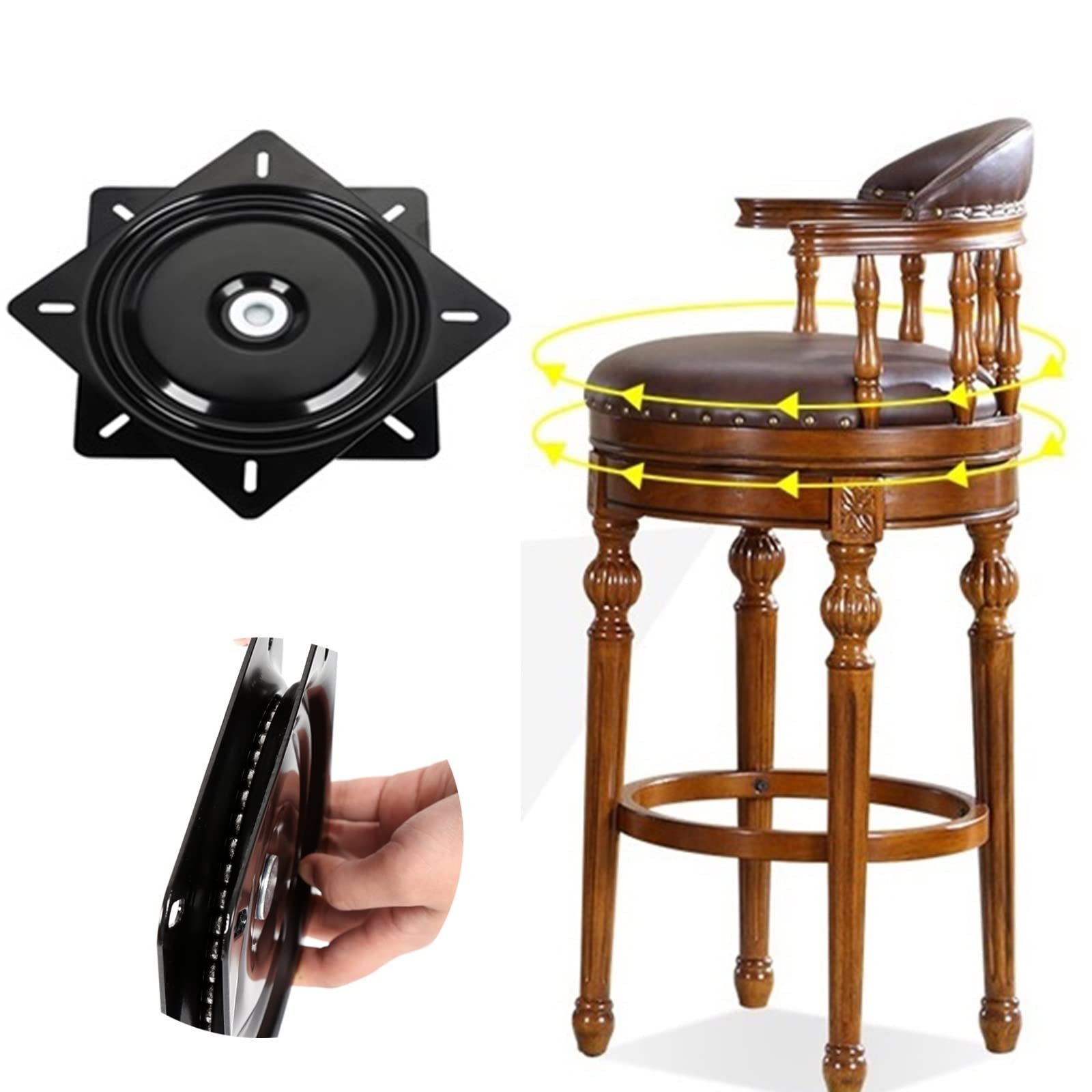 Base girevole con piastra orientabile, Giradischi con cuscinetti a sfera in acciaio laminato a freddo, rotazione di 360 gradi, dimensioni multiple, nero(6inches)