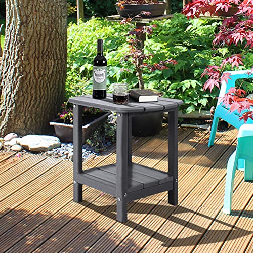 Nalone Adirondack Side Table 16.5" Outdoor Side Table Hdpe Plastic Double Adirondack End Table Small Table For Patio(Grey) #TOP3