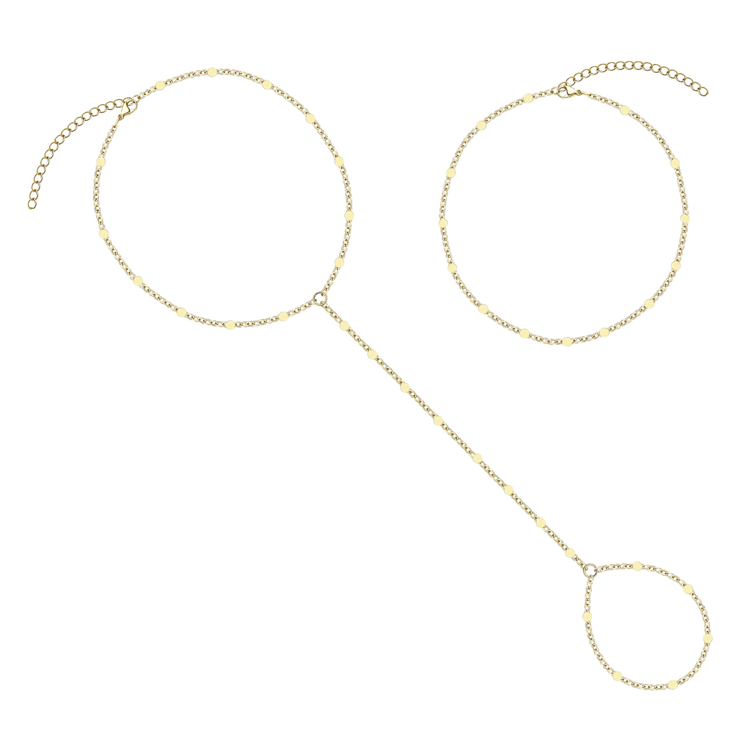 Gold Hand Chain Bracelet for Women Trendy, Dainty 14k Gold Plated Ring Bracelet Hand Chain Finger Ring Slave Cuff Bracelet Cubic Zircon Hand Jewelry for Women Accessories