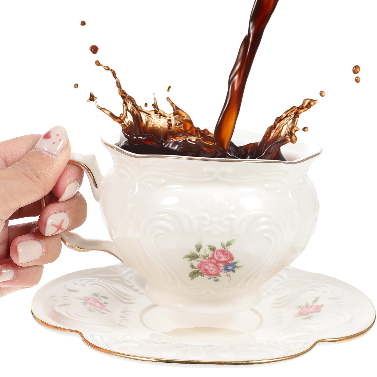 Alipis Juego de Taza de Café Adecuado para Café y Chocolate Caliente de Cerámica con Platillo en Color Claro Diseño Ergonómico en Oficina o Restaurante