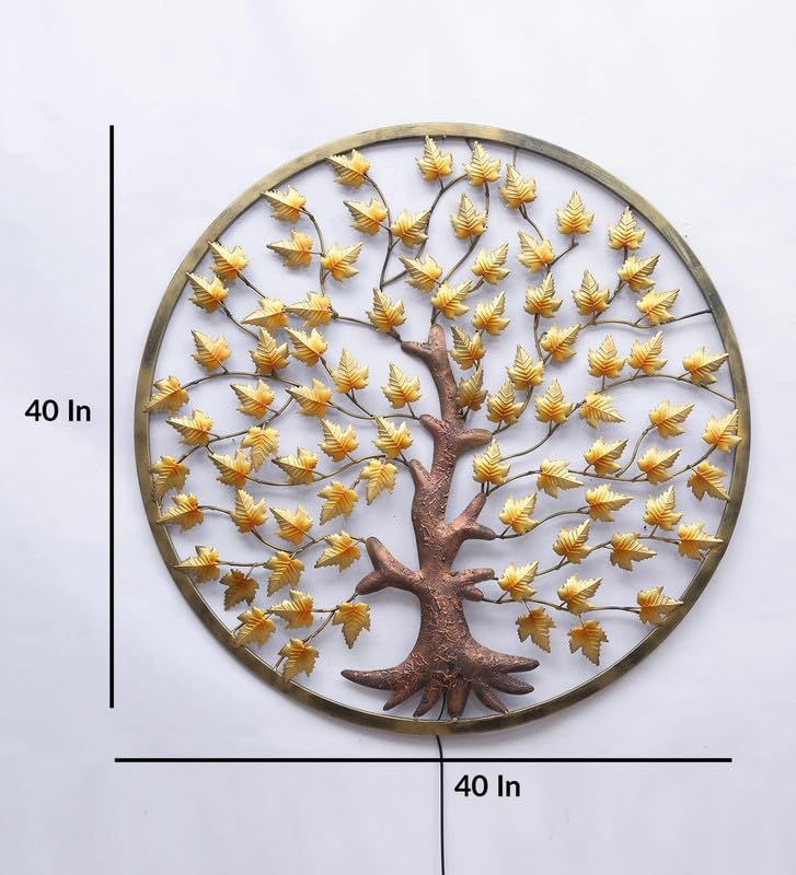 Image of Bharat Art Metal Iron Wall Art Decor for Home Bedroom Living room Cafe Interior Decorative | Elegant Wall Hanging Sculpture with LED Light | Gift Item | Mapple Tree In Ring | 40X2X40 Inch | W281