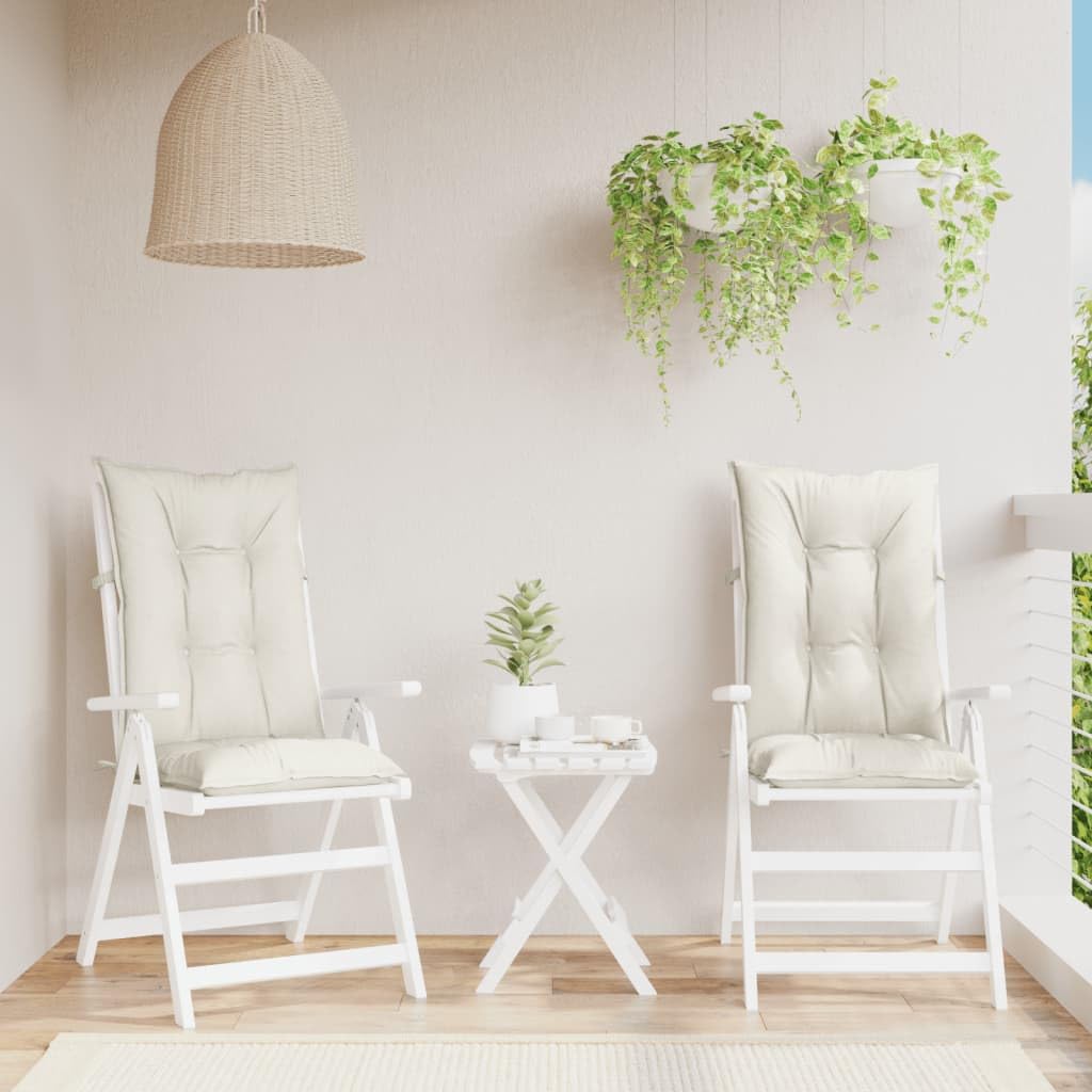 Hochlehner-Auflagen 2 STK. Melange Creme 120x50x7 cm, Bequeme Sitzkissen für Gartenstühle Hochlehner, Polyester-Stuhlkissen mit Füllung und Befestigungskordeln