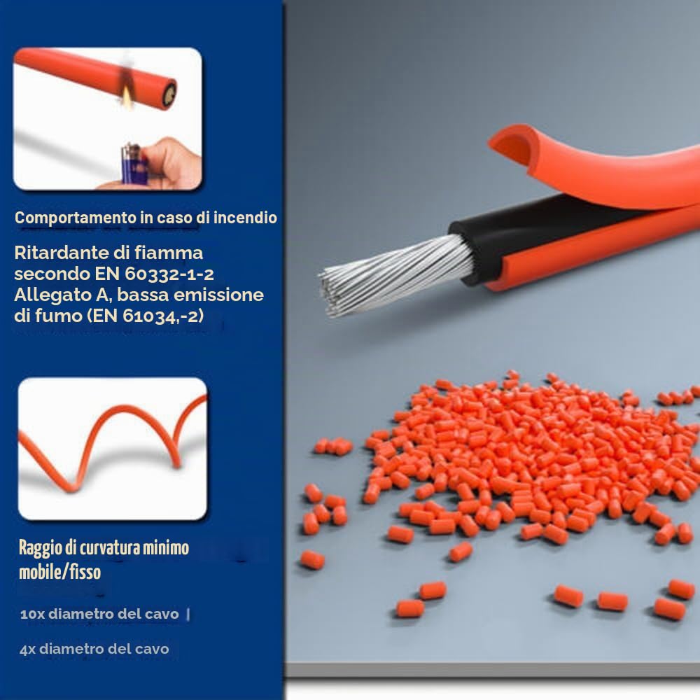 Set di 2 cavi di prolunga da 10 + 10, 10 mm², 7 AWG, max 1800 V, con spina solare, senza alogeni, IP67, doppio isolamento, cavo solare, cavo fotovoltaico per pannello solare, inverter, regolatore di