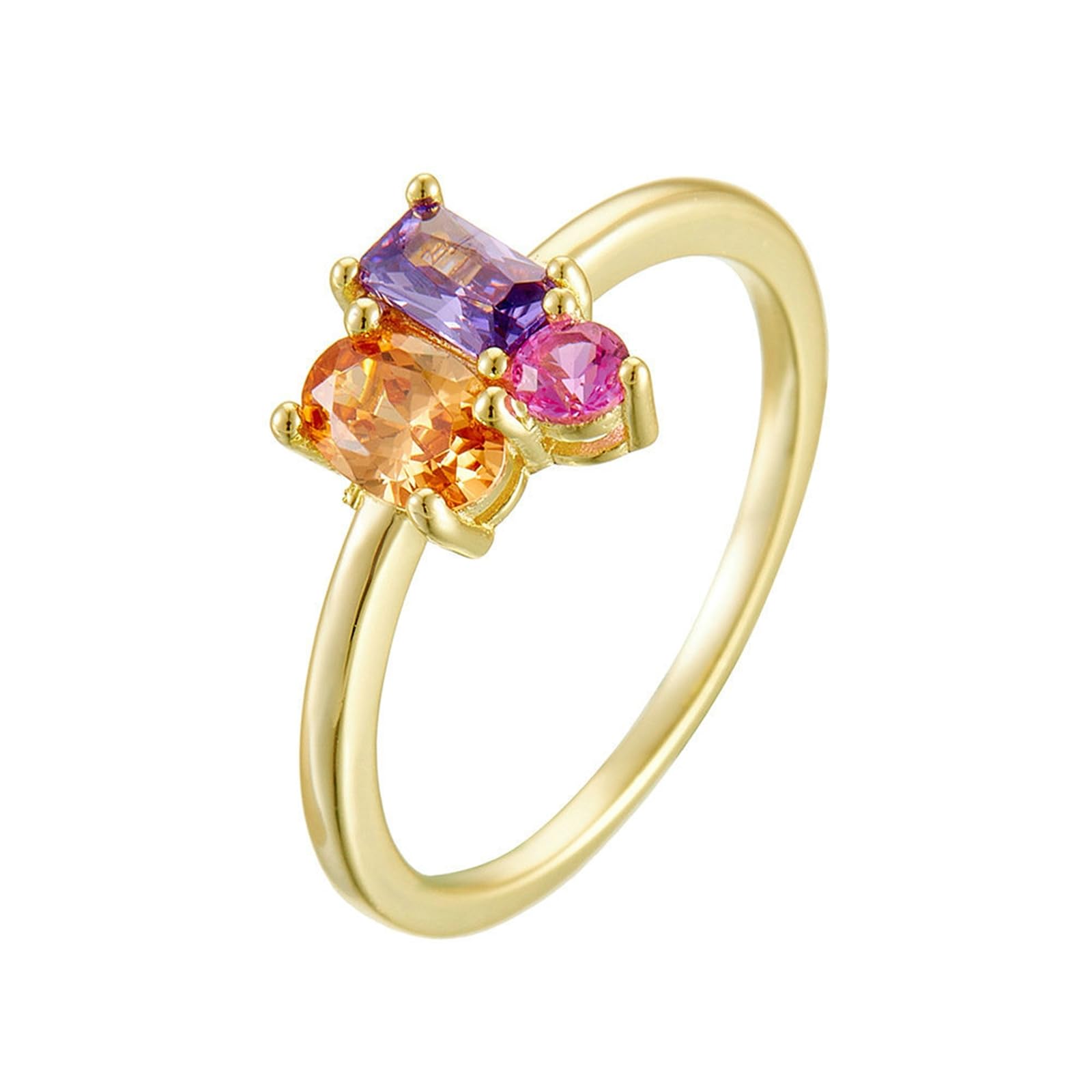 Anillo de 30 aniversario para mujer, zafiro sintético y amatista, 3 piedras, anillos de oro amarillo de 18 quilates para mujer, oro amarillo de 9 quilates, 14 y 18 quilates, talla H 1/2-V 1/2