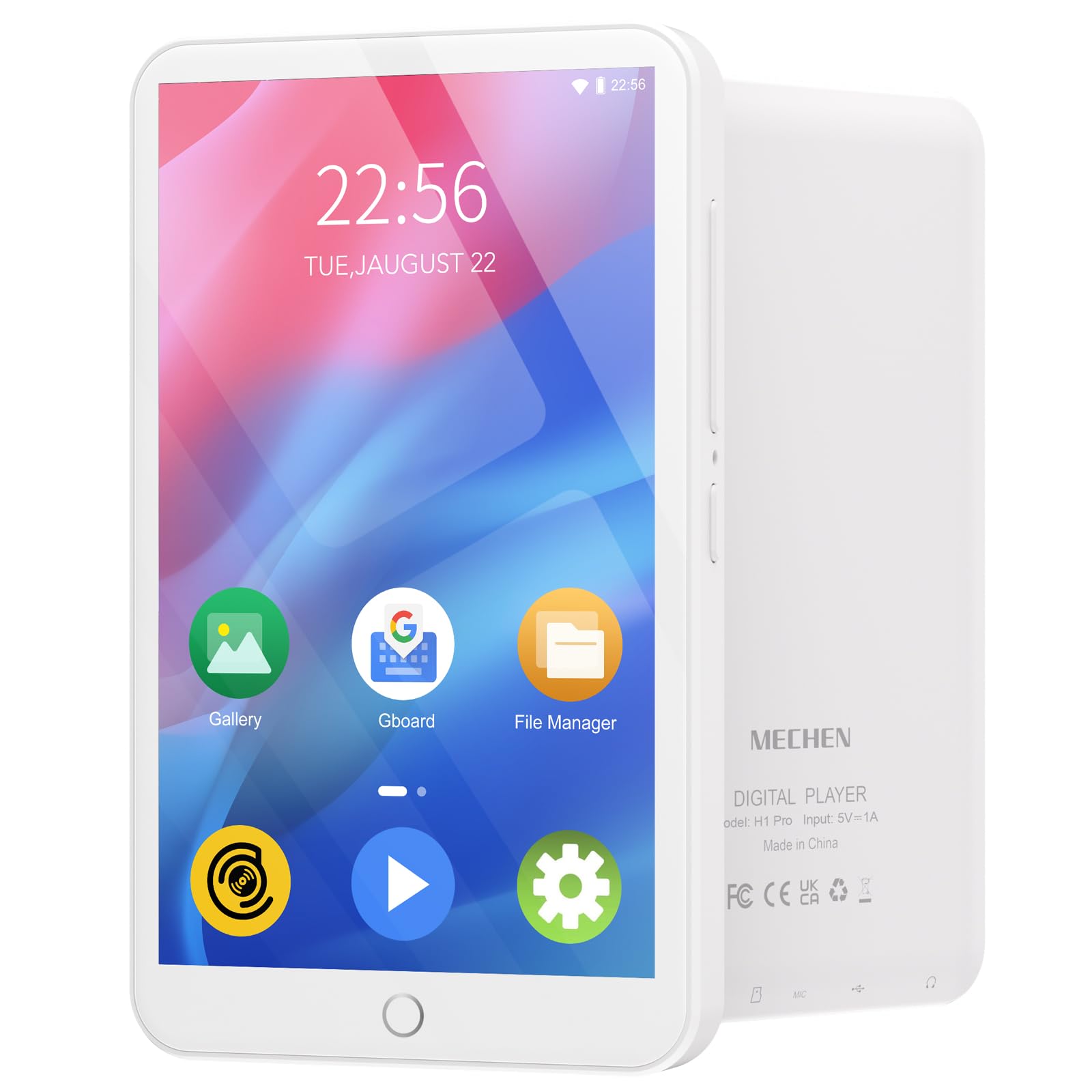 MECHEN Reproductor MP3 con Bluetooth y WiFi,4” Pantalla Android 9.0, Compatible con Amazon Musik, Deezer, Spotify y Audible para Niños, Incluye Radio FM y Grabadora, 512GB Ampliable (Blanco)