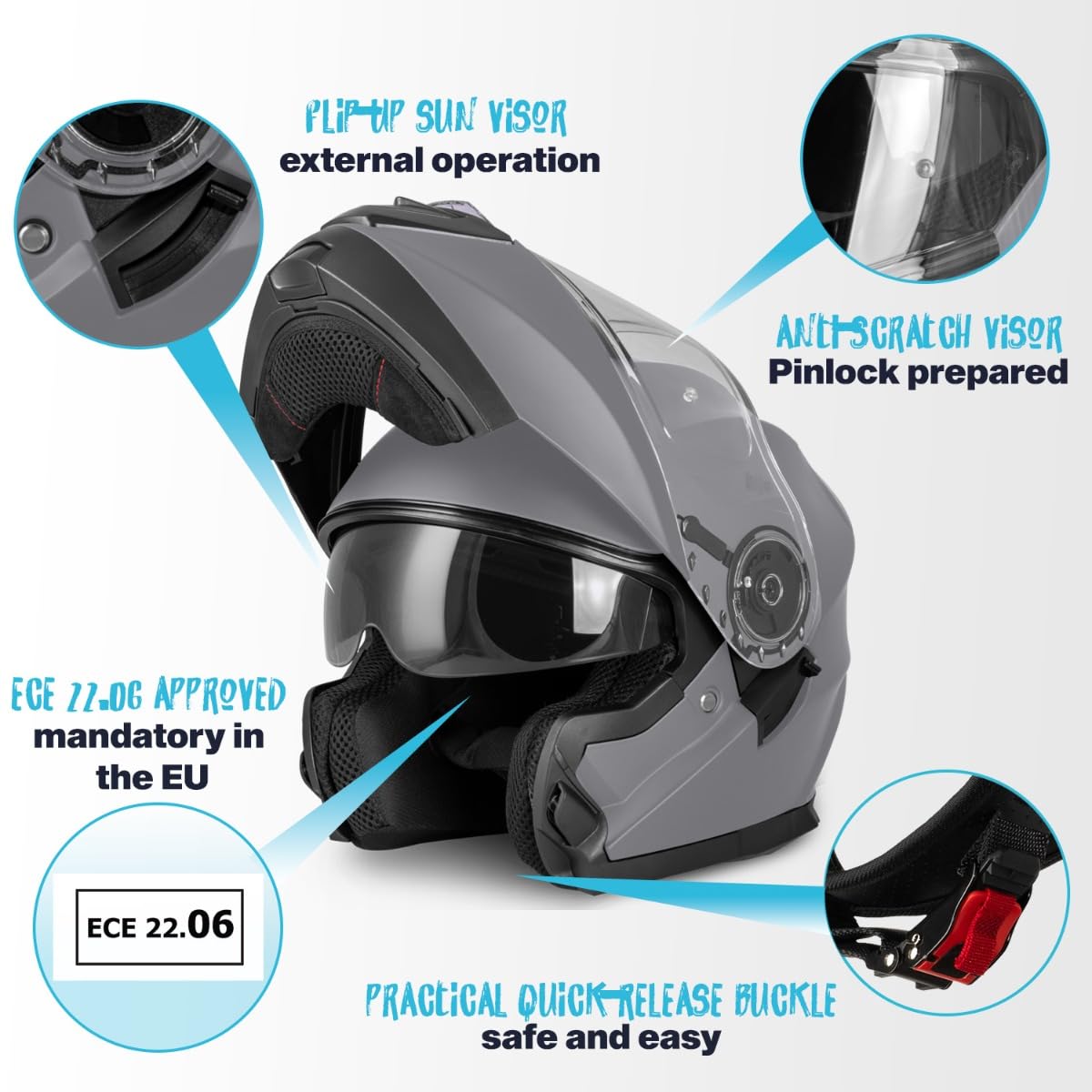 VINZ Busan Casco Modular con Visera Solar | Casco Moto & Scooter & Ciclomotor | ECE 22.06 Homologado | En Tamaño XS - XXL | para Hombre y Mujer - 3