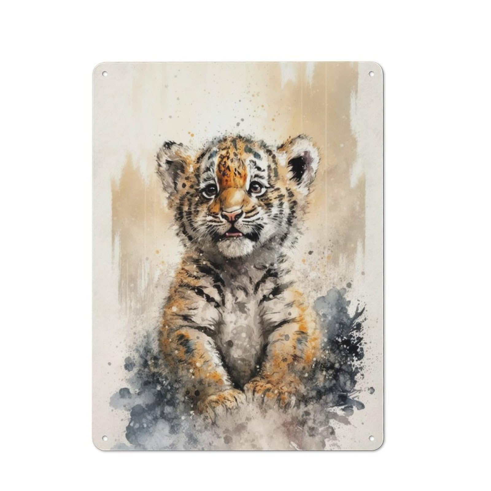 Junmoney Tiger Watersketch Drawing Metal Wall Sign 40X30cm Featuring For Living Room Wall, A Decorative Gift For A Newly Furnished Living Room