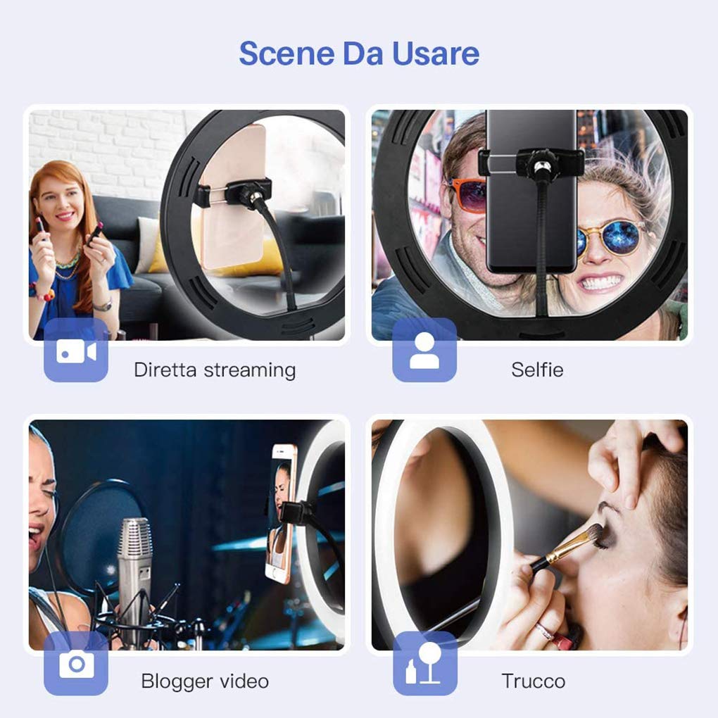 Anello Luminoso da 10'' con Supporto e Supporto per Telefono, Kit di luci ad Anello per Selfie Luce di riempimento a LED per Streaming Live/Trucco, Compatibile con Video/Fotografia di Youtube,10''