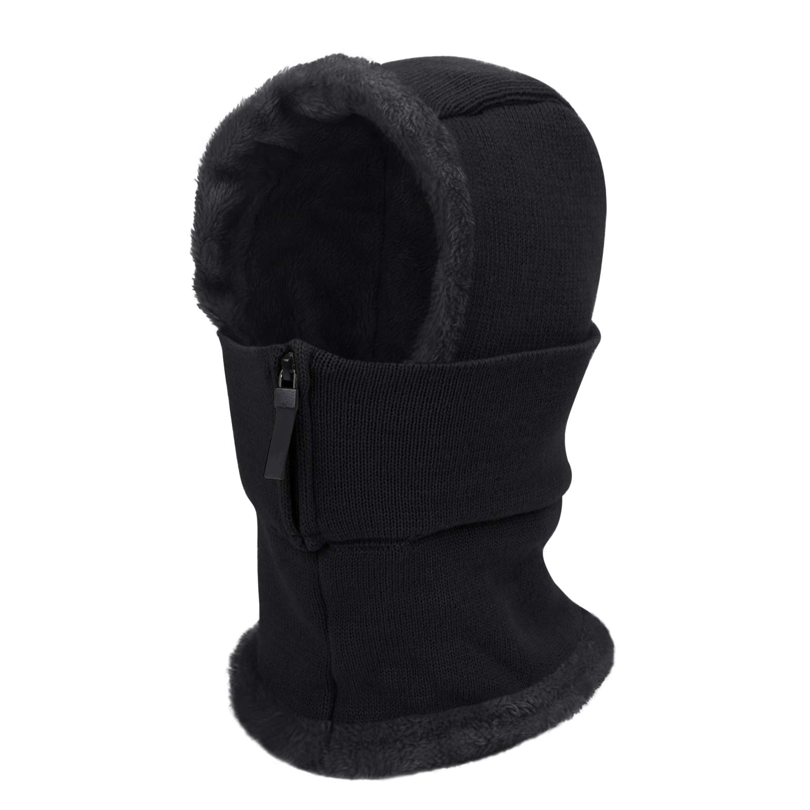 Pasamontañas con forro polar para mujer, resistente al viento, cálido, de punto, con capucha - negro - Talla única