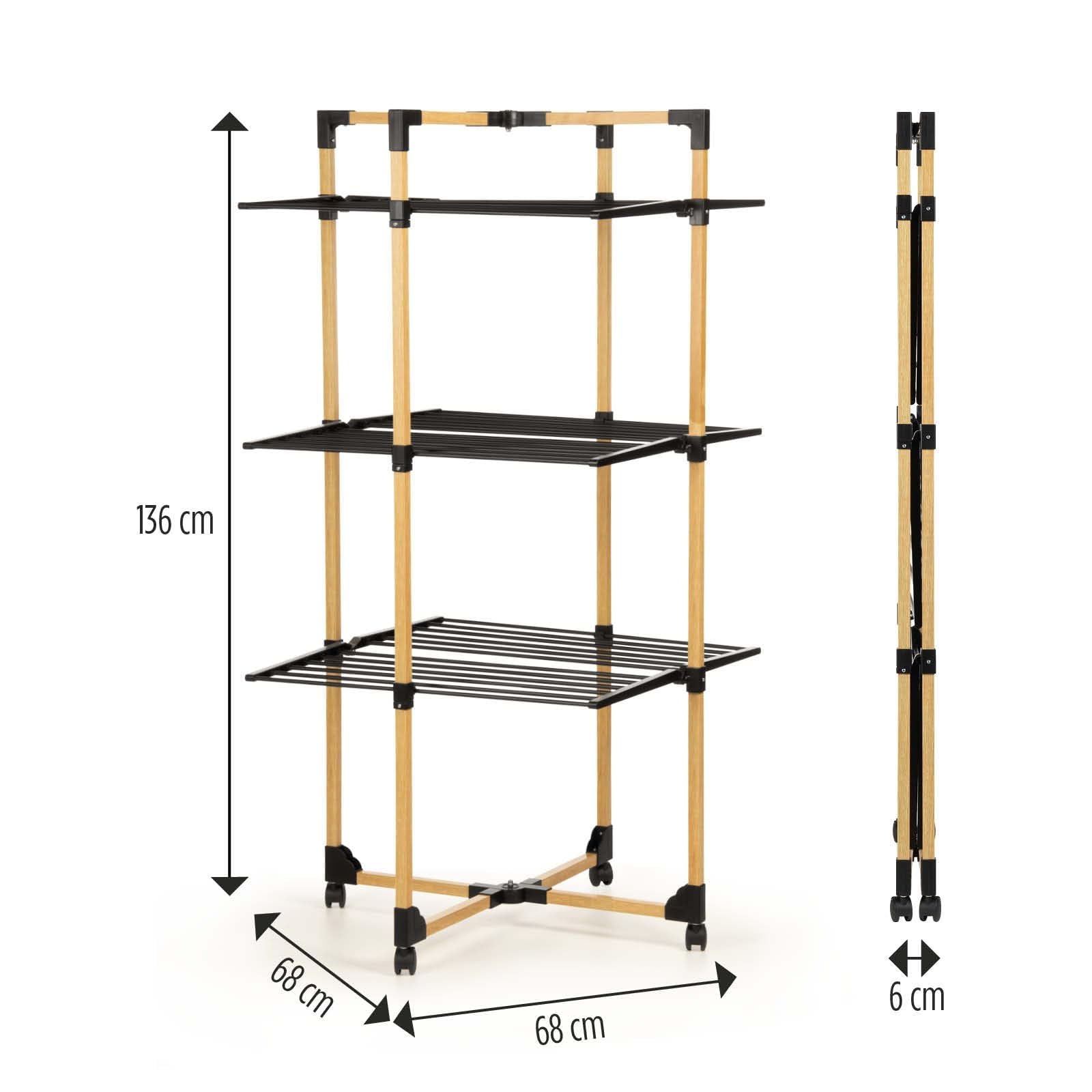 VITAPUR Stendibiancheria pieghevole, asciugabile a più livelli, asciugabiancheria 69 x 136 x 69 cm, fino a 20 kg, asciugabiancheria ideale per piccoli appartamenti, ruote stabili