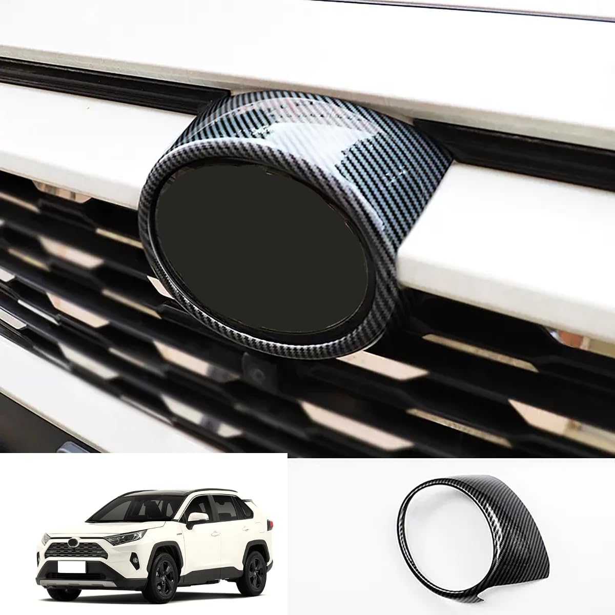 Car Accessories Exterior Front Mesh Grille Logo Frame Cover Trim (Carbon Fiber Style) Fit For Toyota RAV4 2019 2020 2021 2022-2025 ABS 1PC Not Fit RHD/Adventure