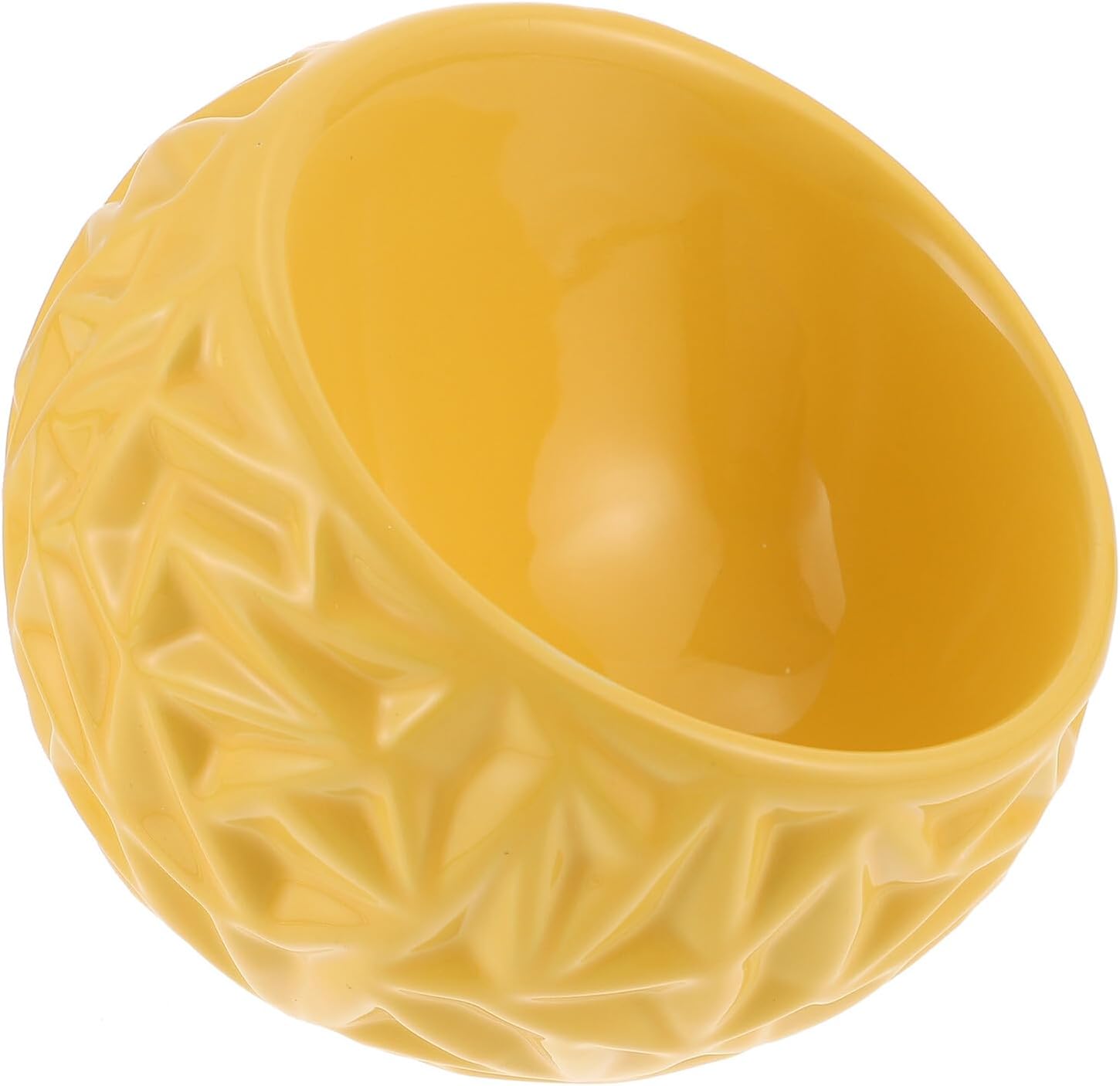 Uonlytech Ceramic Cat Feeder Anti-Spill Geometric Bowl with Ring Base Yellow Multi-Function Kitten Feeding Bowl Indoor Household Pet Dish