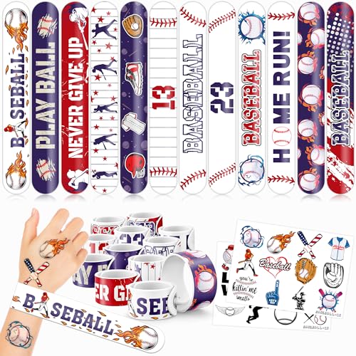 48PCS Baseball Party Favors - 24 Tattoos & 24 Slap Bracelets for Kids, Perfect for Sports-Themed Birthdays, School Prizes, and Classroom Rewards