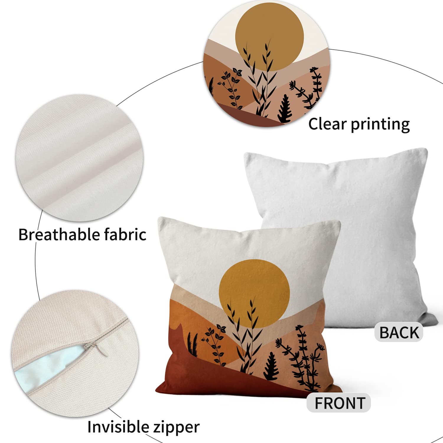 Copricuscini Boho 45x45 Set Di 4 - Design Astratto Con Motivi Natura